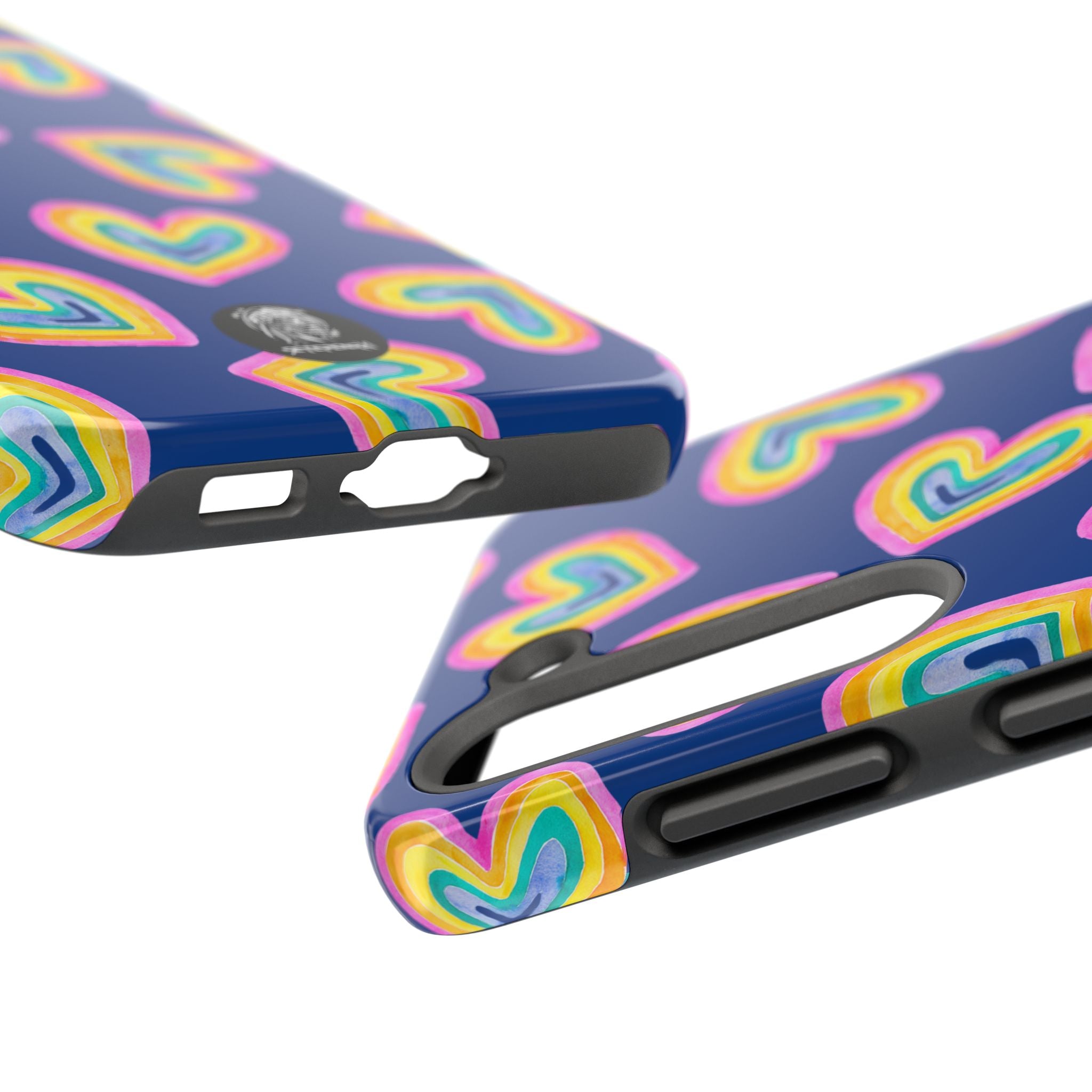 Rainbow Heart Tough Phone Case (For iPhone, Galaxy & More) - Dark Blue