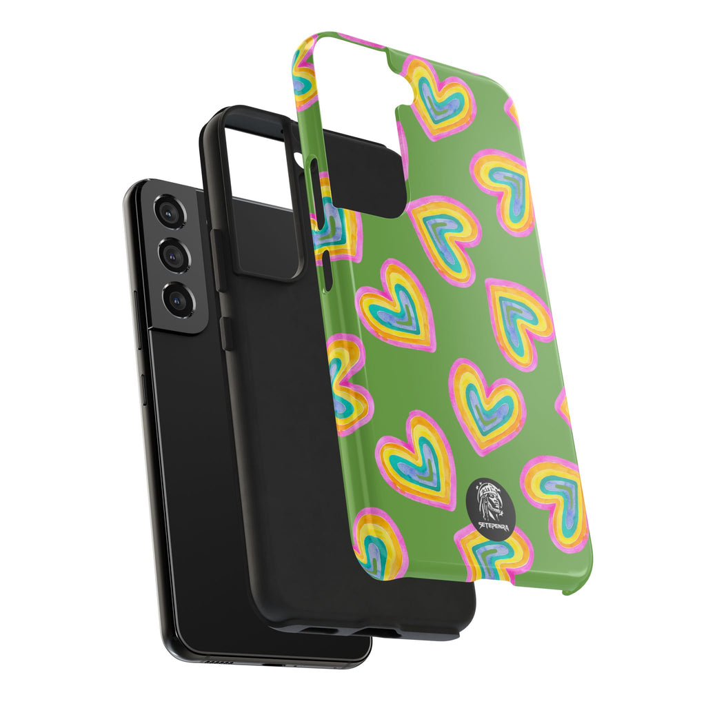 Rainbow Heart Tough Phone Case (For iPhone, Galaxy & More) - Green SETEPENRA Phone Case.