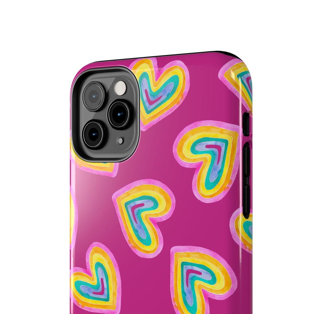 Rainbow Heart Tough Phone Case (For iPhone, Galaxy & More) - Pink