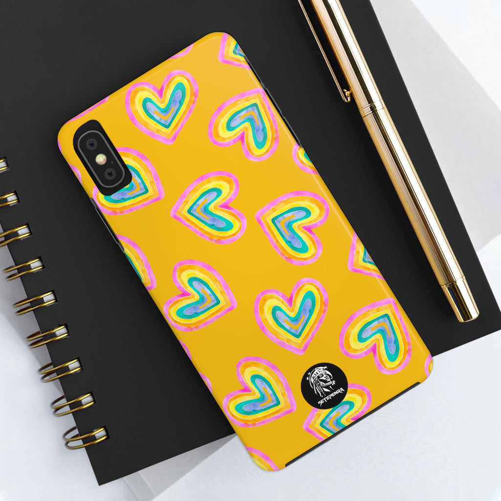 Rainbow Heart Tough Phone Case (For iPhone, Galaxy & More) - Yellow