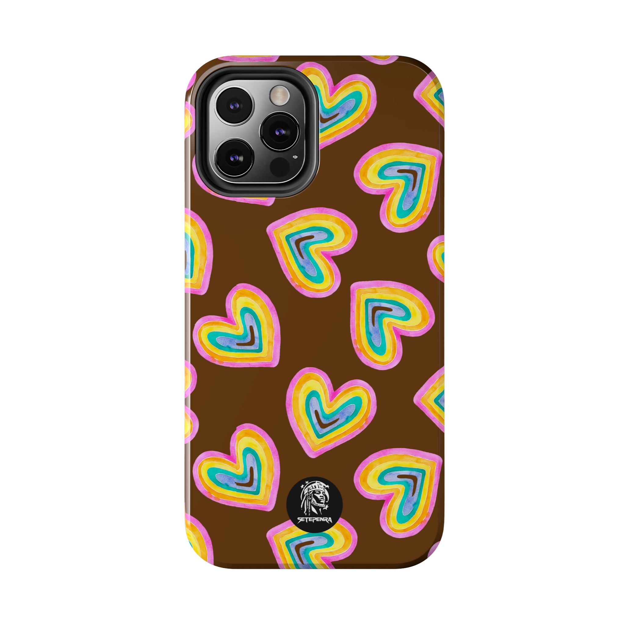 Rainbow Heart Tough Phone Case (For iPhone, Galaxy & More) - Brown