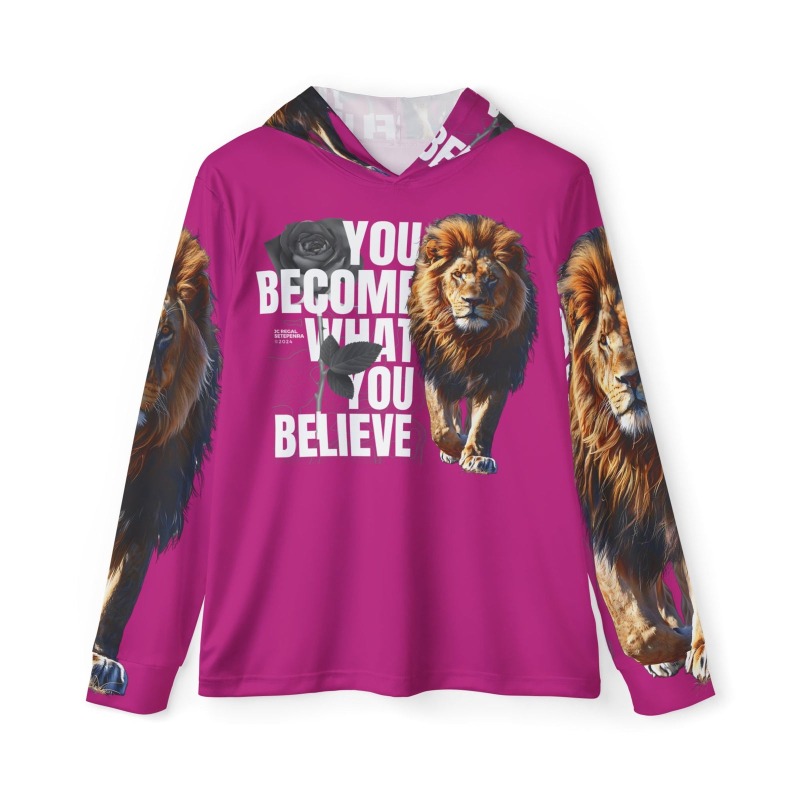 You Become What You Believe Men's Sports Warmup Hoodie (Pink) SETEPENRA All Over Prints.
