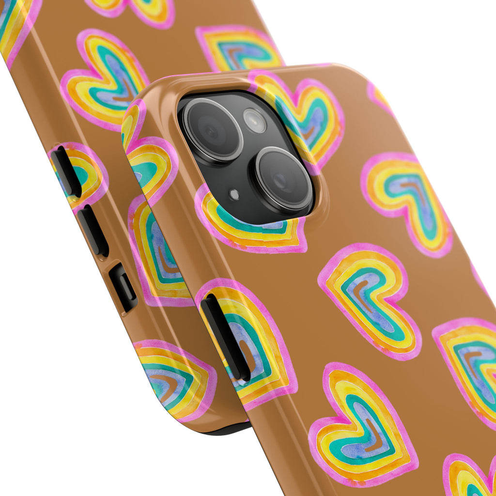 Rainbow Heart Tough Phone Case (For iPhone, Galaxy & More) - Light Brown SETEPENRA Phone Case.