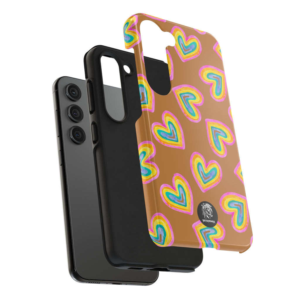 Rainbow Heart Tough Phone Case (For iPhone, Galaxy & More) - Light Brown