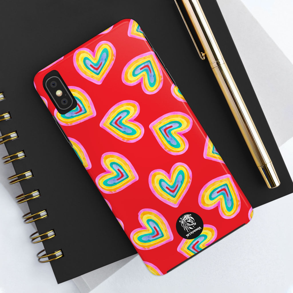 Rainbow Heart Tough Phone Case (For iPhone, Galaxy & More) - Red