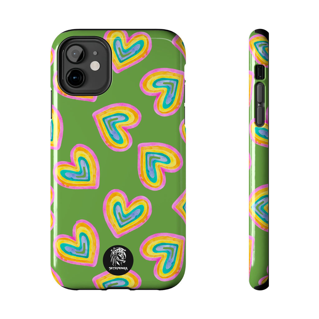 Rainbow Heart Tough Phone Case (For iPhone, Galaxy & More) - Green