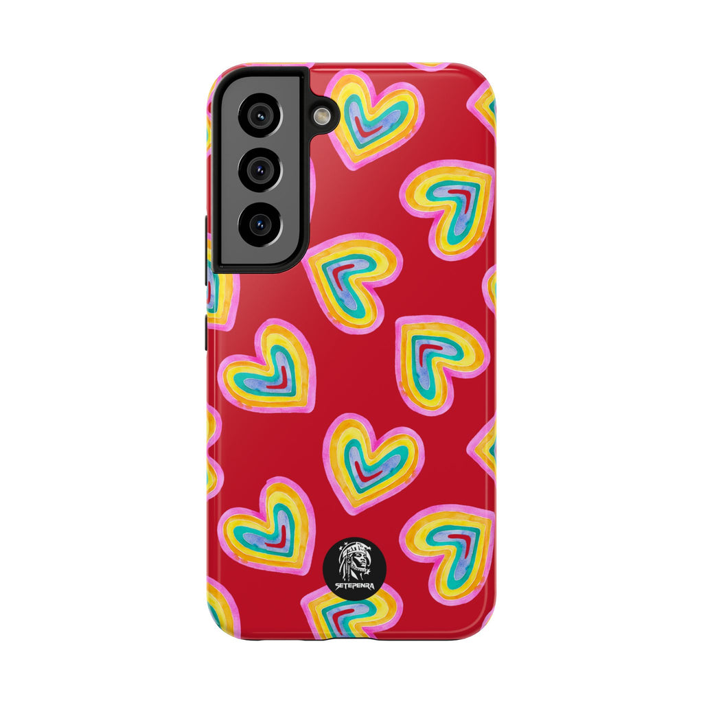 Rainbow Heart Tough Phone Case (For iPhone, Galaxy & More) - Dark Red