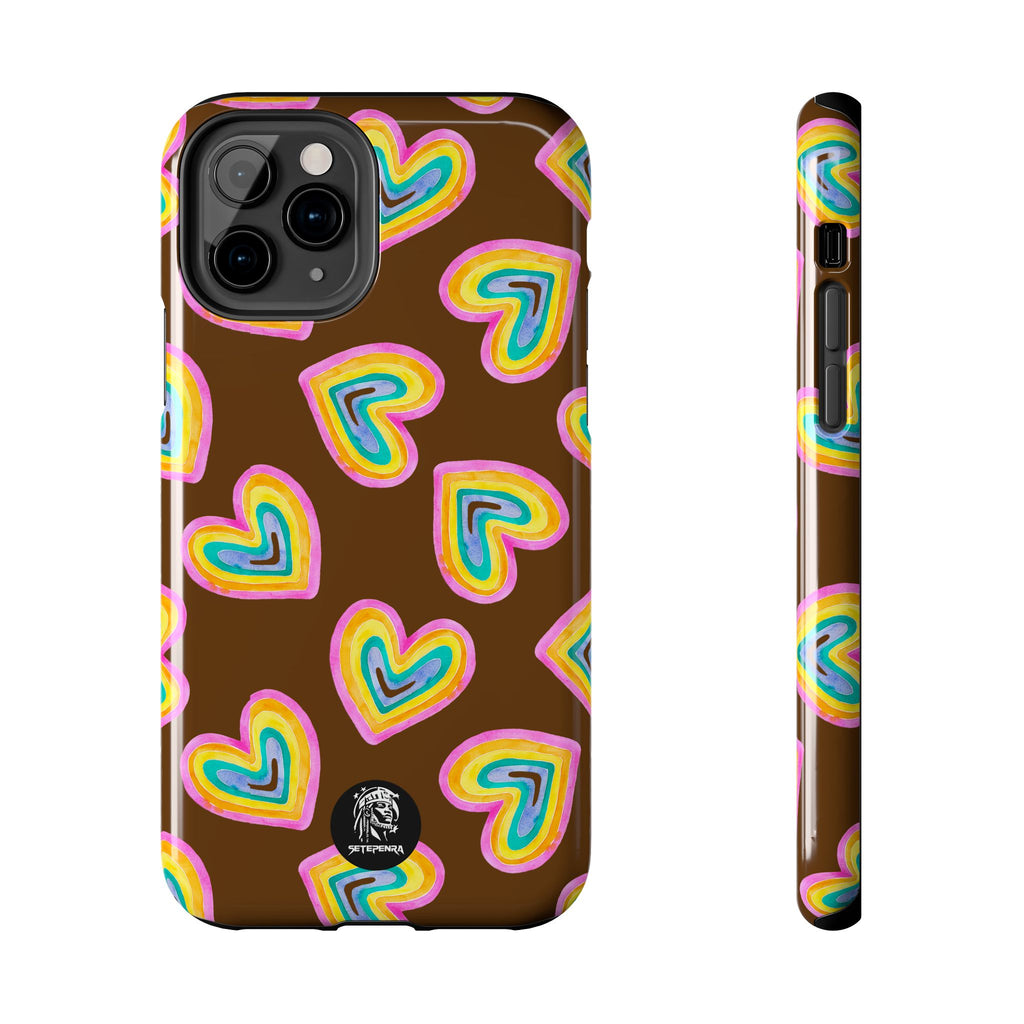Rainbow Heart Tough Phone Case (For iPhone, Galaxy & More) - Brown SETEPENRA Phone Case.