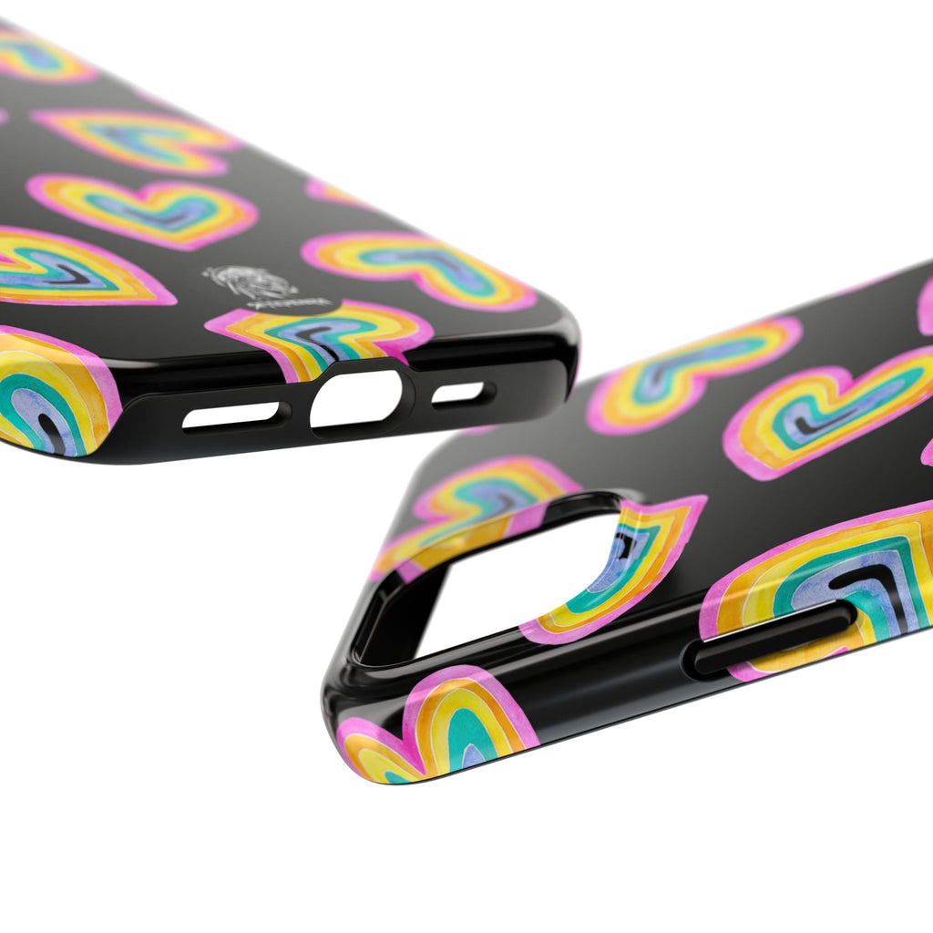 Rainbow Heart Tough Phone Case (For iPhone, Galaxy & More) - Black
