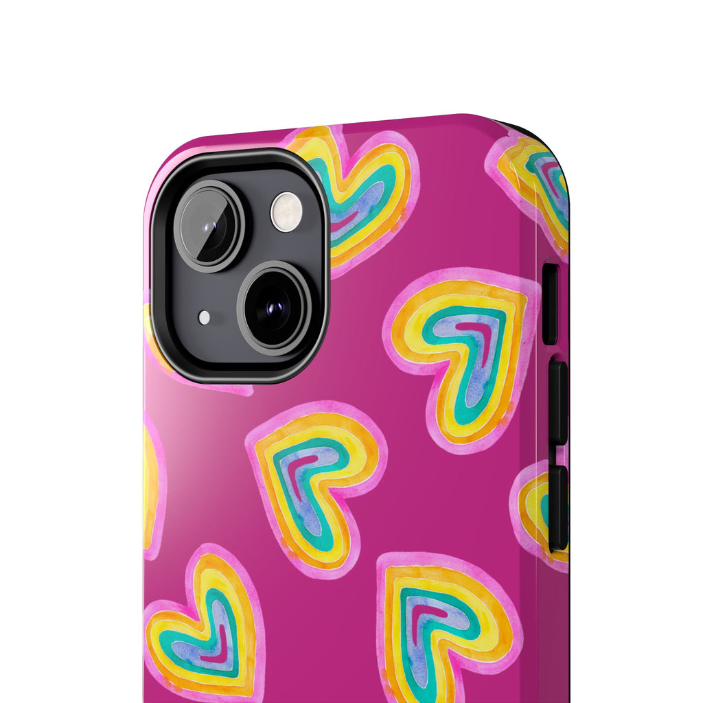 Rainbow Heart Tough Phone Case (For iPhone, Galaxy & More) - Pink