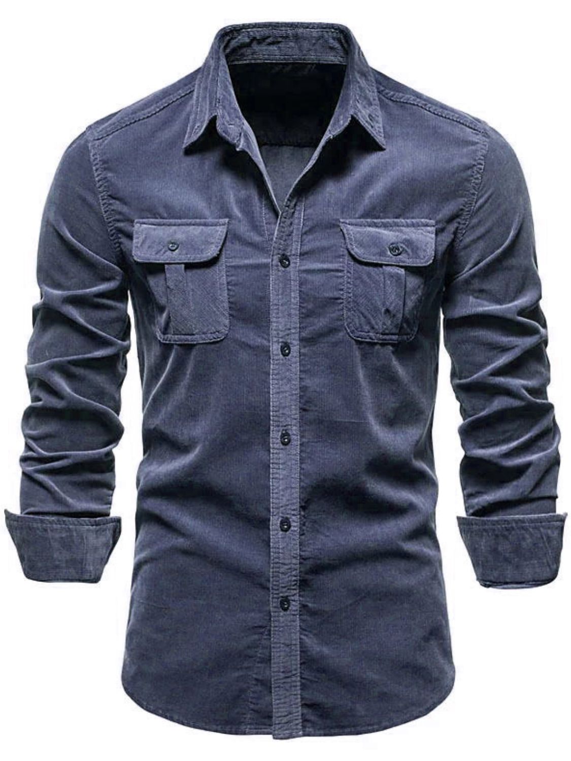 Men's Full Size Collared Neck Button Down Shirt with Chest Pockets Plus Size SETEPENRA .
