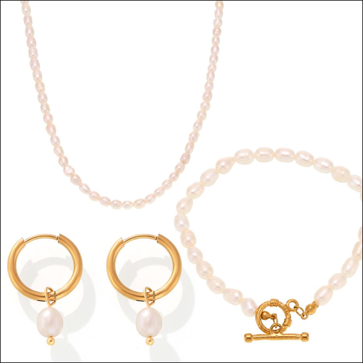 Pearl Necklace, Bracelet and Earrings 4-Piece Jewelry Set SETEPENRA .