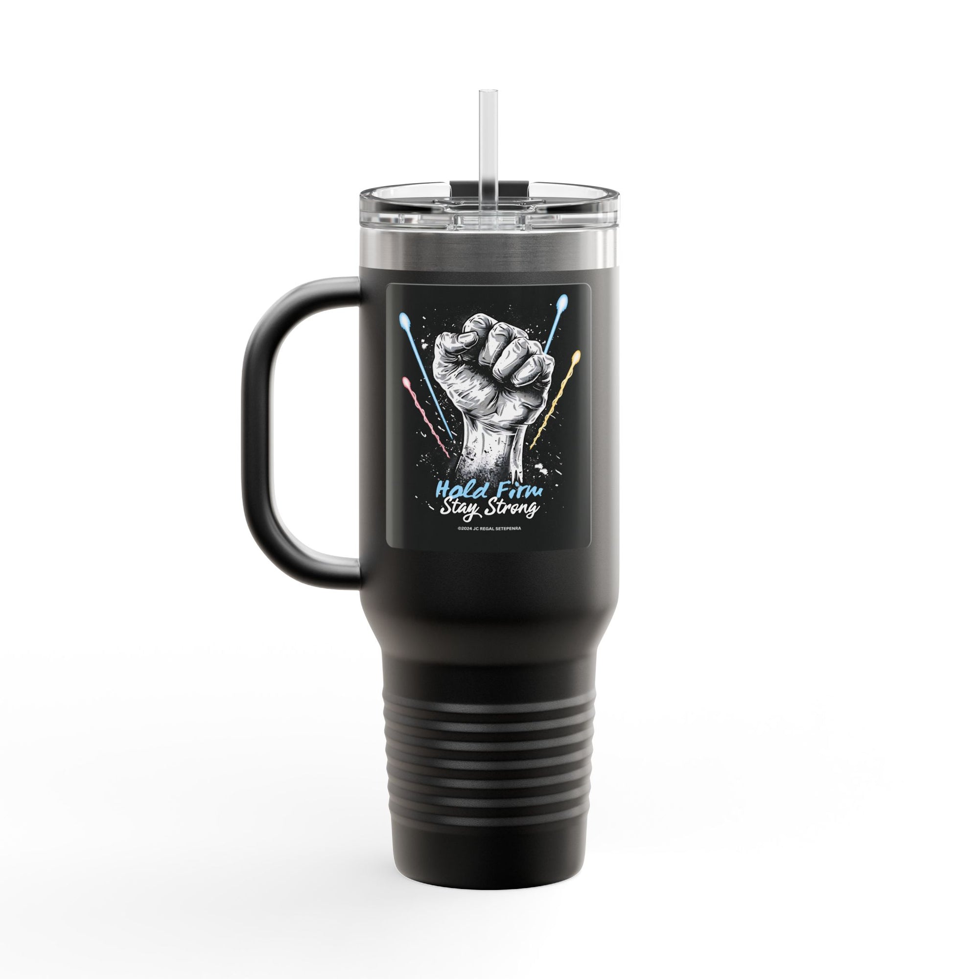Hold Firm Stay Strong Insulated Travel Mug, 40oz black left