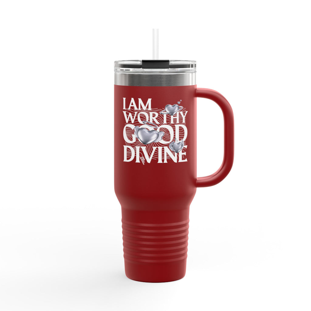 I AM WORTHY GOOD DIVINE Insulated Travel Mug, 40oz red