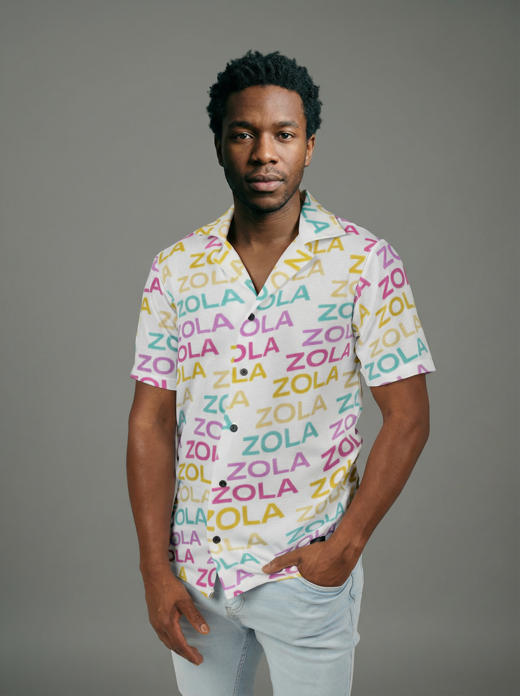 Zola Men's Hawaiian Camp Shirt (White)