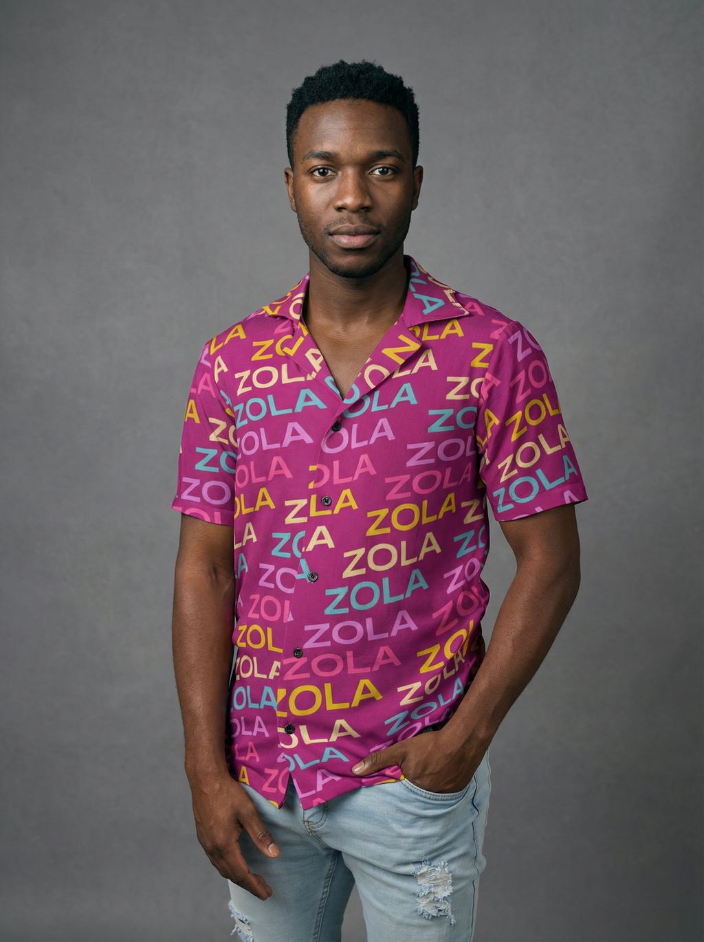 Zola Men's Hawaiian Camp Shirt (Pink)