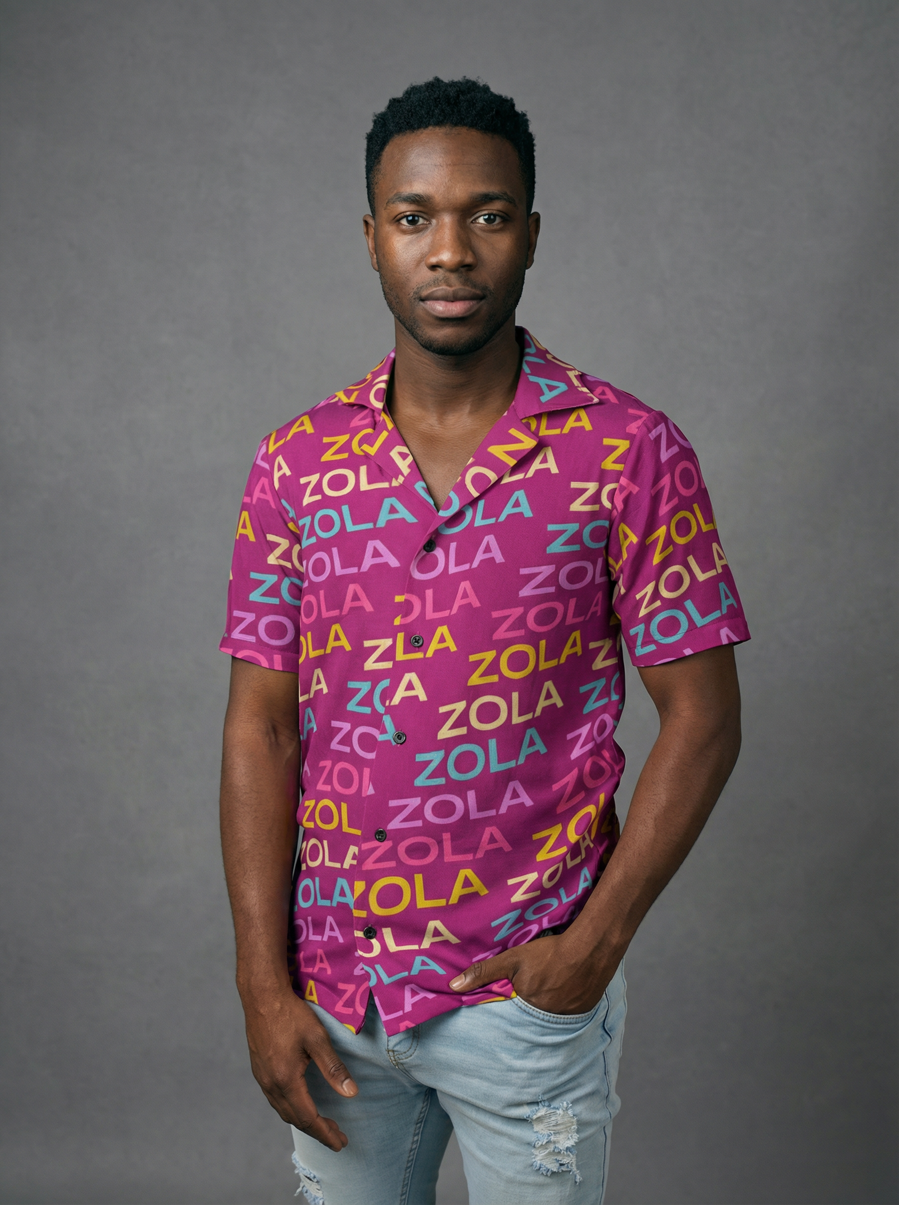 Zola Men's Hawaiian Camp Shirt (Pink)