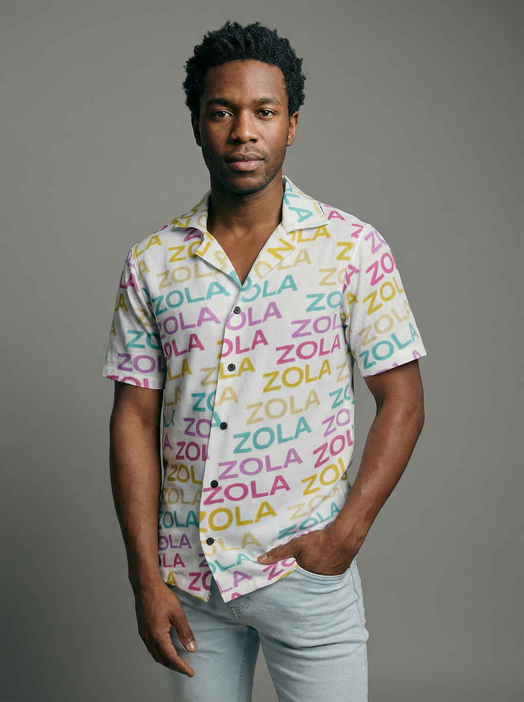 Zola Men's Hawaiian Camp Shirt (White)
