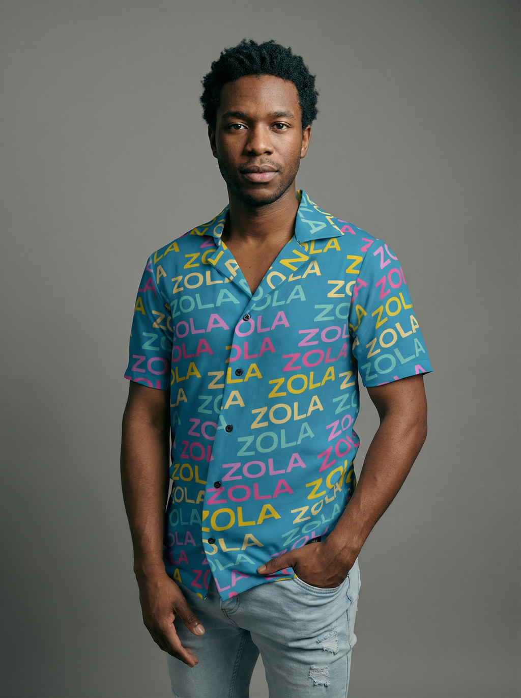 Zola Men's Hawaiian Camp Shirt (Turquoise)