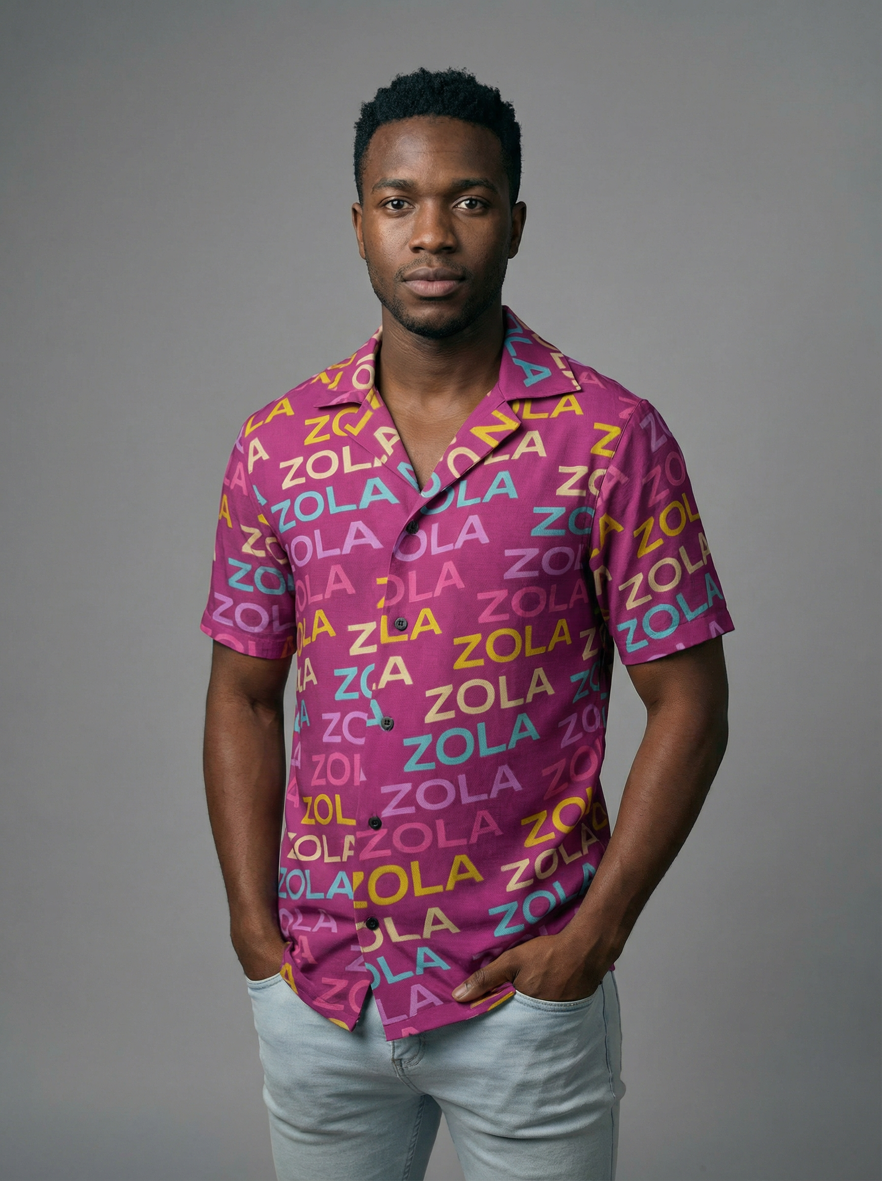 Zola Men's Hawaiian Camp Shirt (Pink)