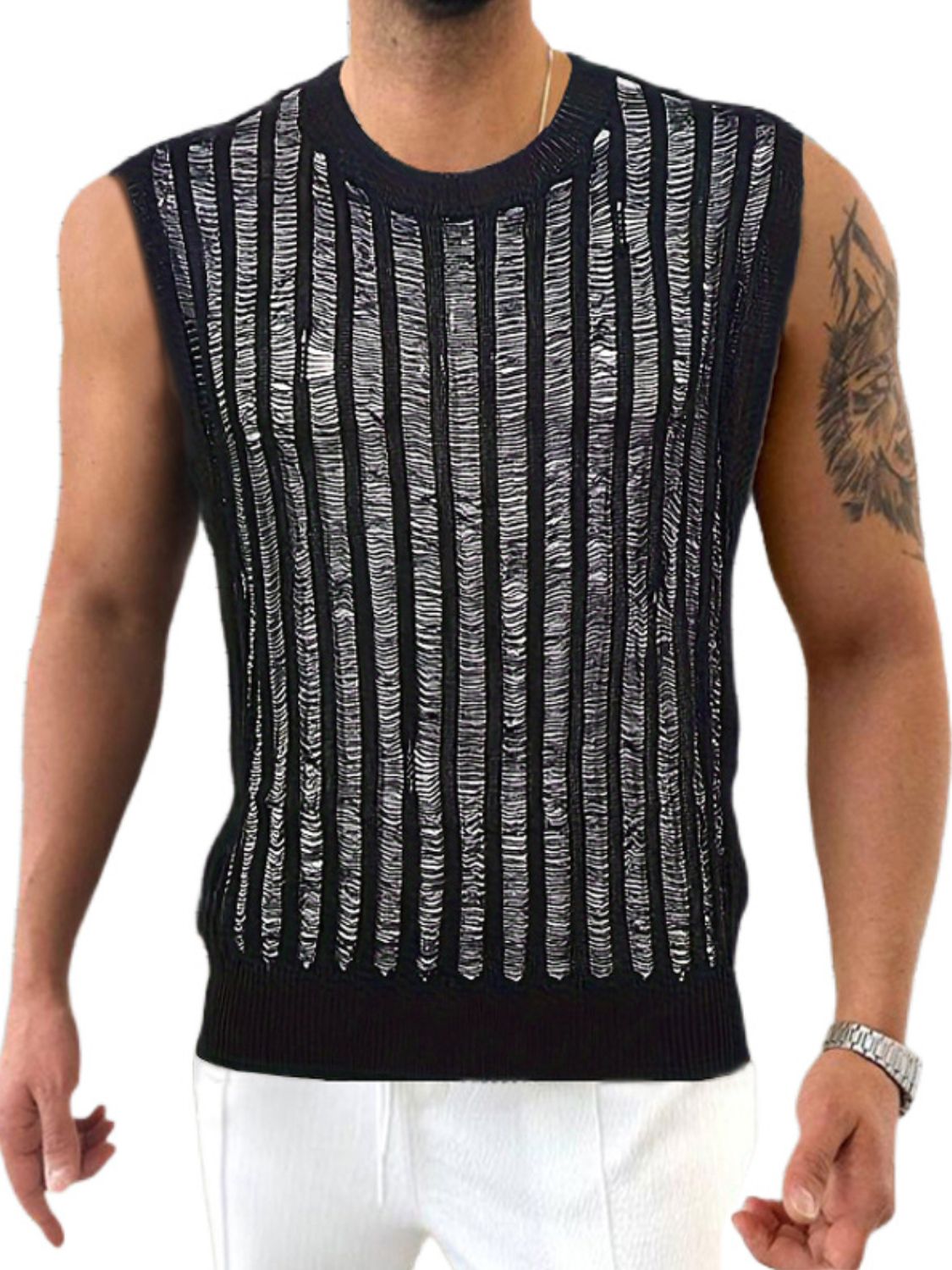 Men's Round Neck Hollow Out Sleeveless Top SETEPENRA .