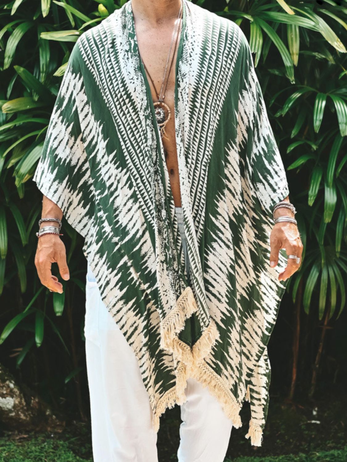 Men's Full Size Fringe Printed Cover Up Plus Size SETEPENRA .