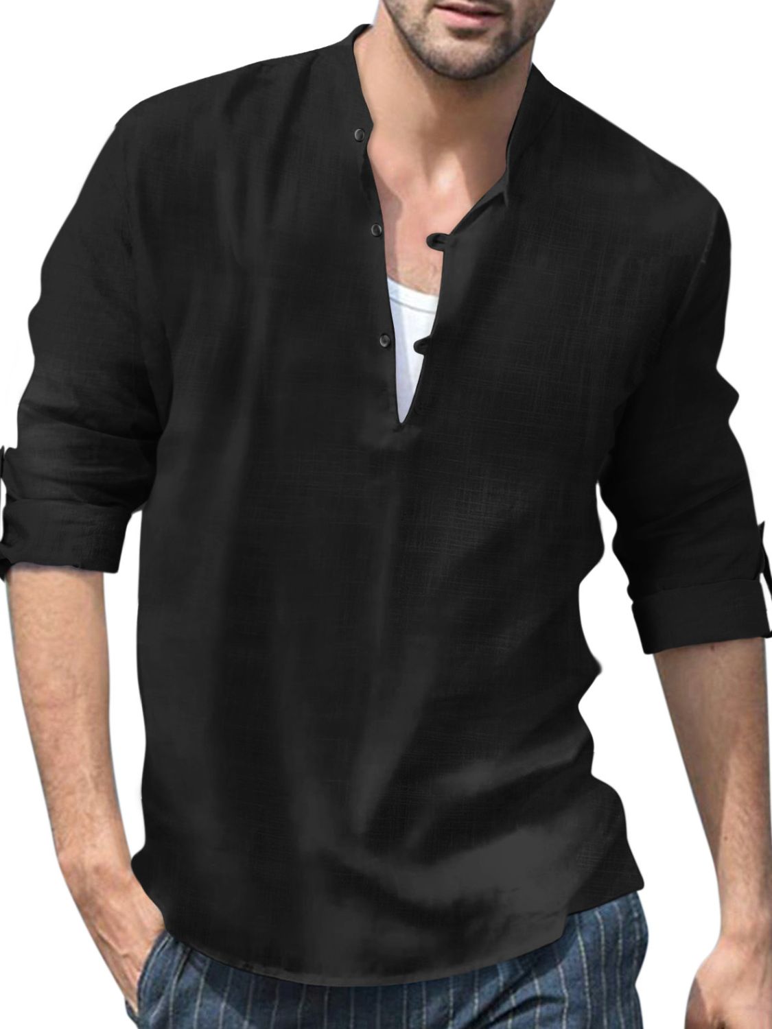 Men's Full Size Half Button Long Sleeve Shirt Plus Size SETEPENRA .