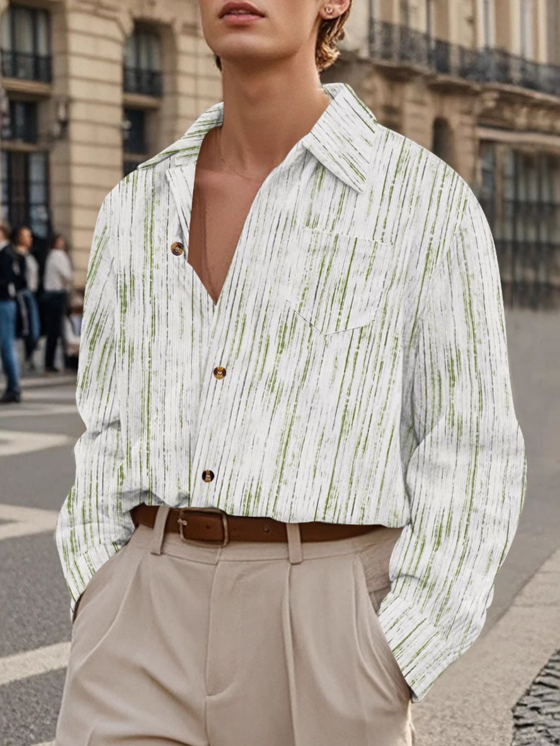 Men's Full Size Button Down Long Sleeve Striped Shirt Plus Size SETEPENRA .