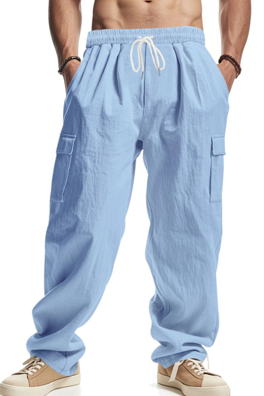 Men's Full Size Drawstring Pants with Pockets Plus Size SETEPENRA .