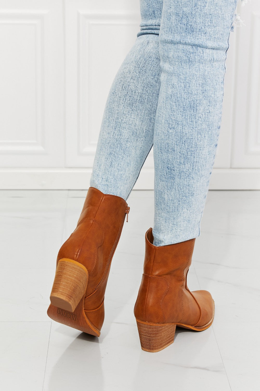 Maya Faye Faux Leather Western Ankle Boots In Ochre SETEPENRA .
