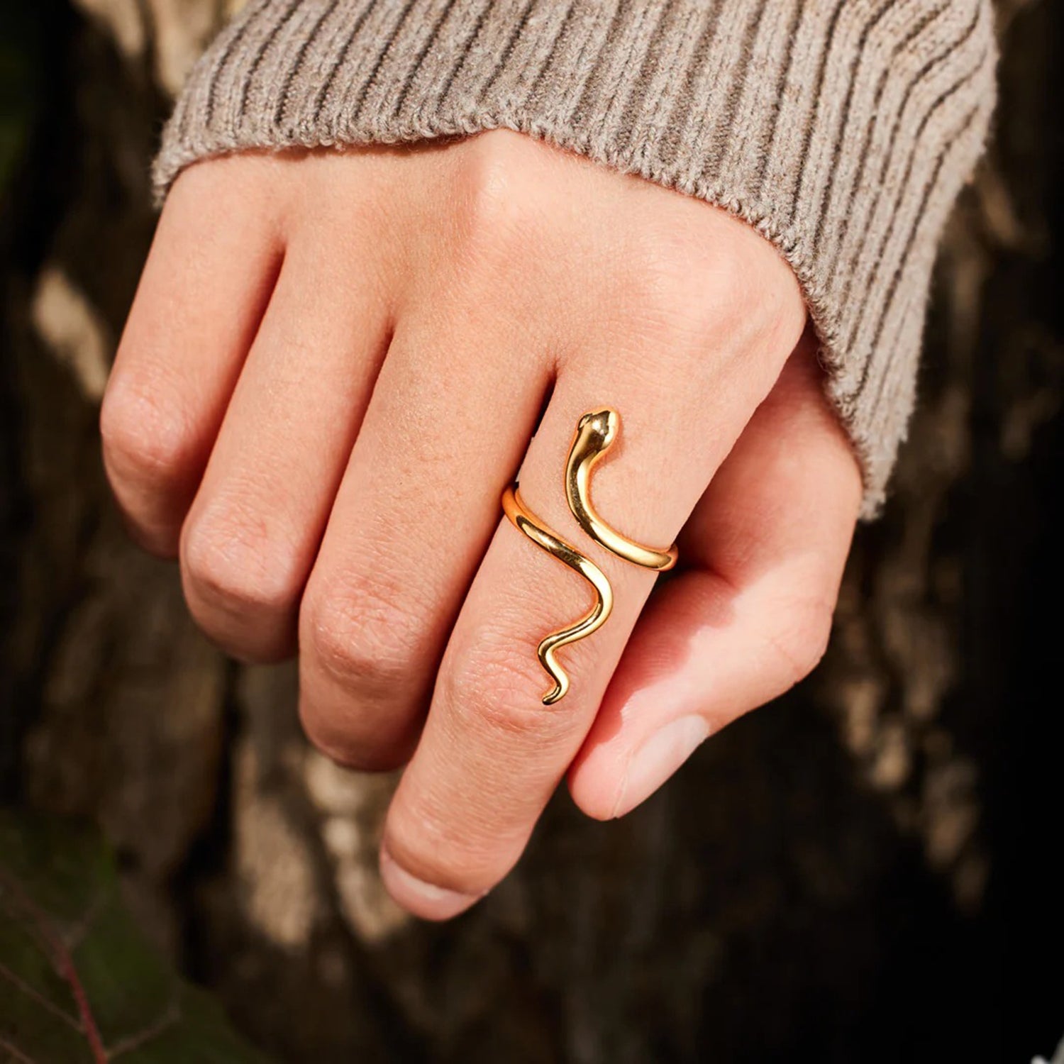 Snake Shape 18K Gold-Plated Bypass Ring SETEPENRA .