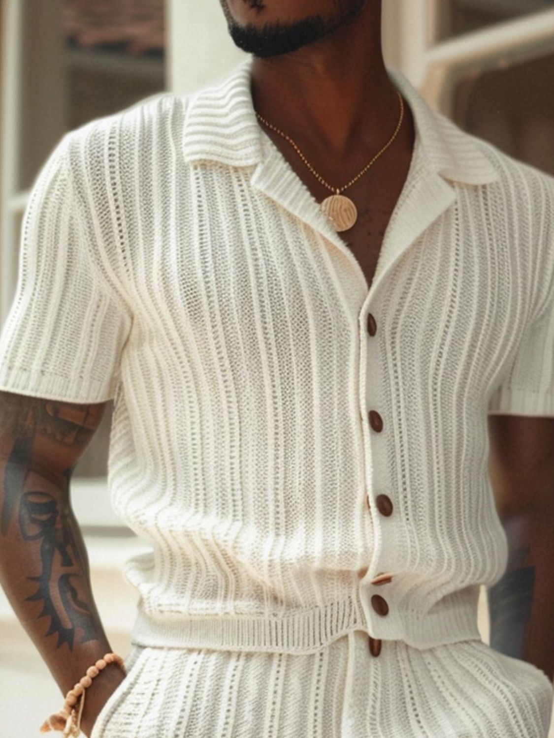 Men's Plus Size Button Down Short Sleeve Top and Shorts Set SETEPENRA .