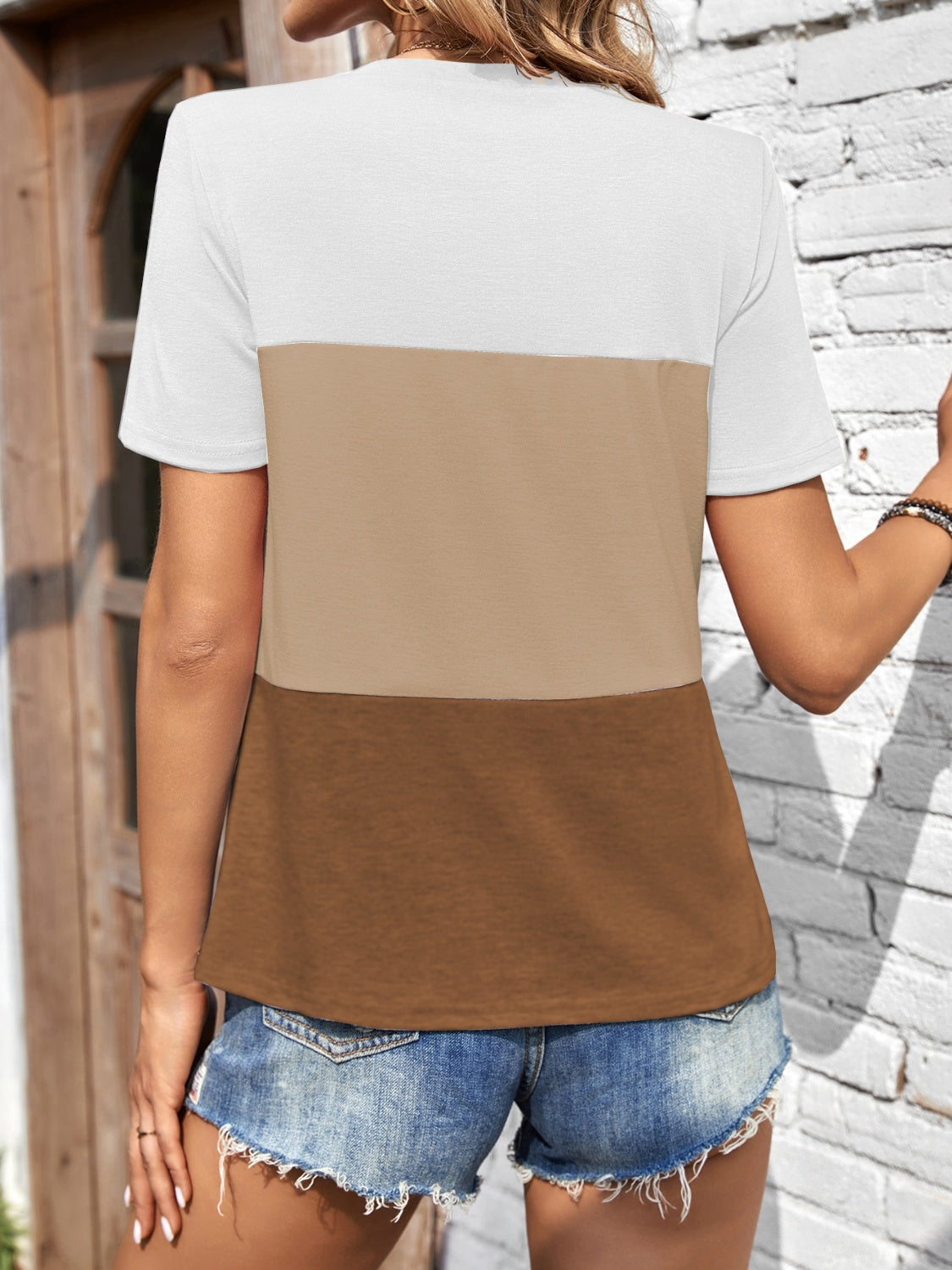 Color Block Round Neck Short Sleeve T-Shirt SETEPENRA .