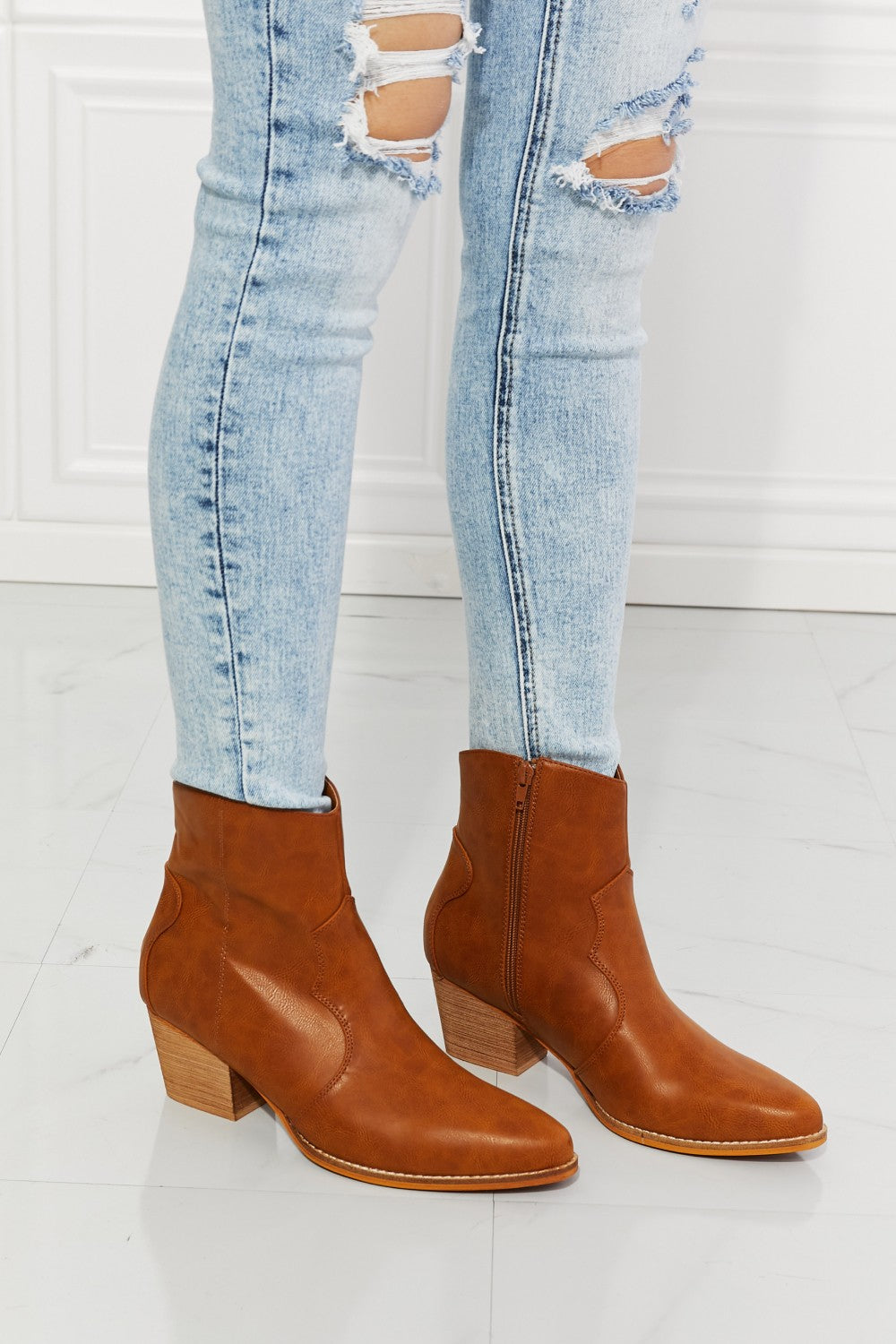 Maya Faye Faux Leather Western Ankle Boots In Ochre SETEPENRA .
