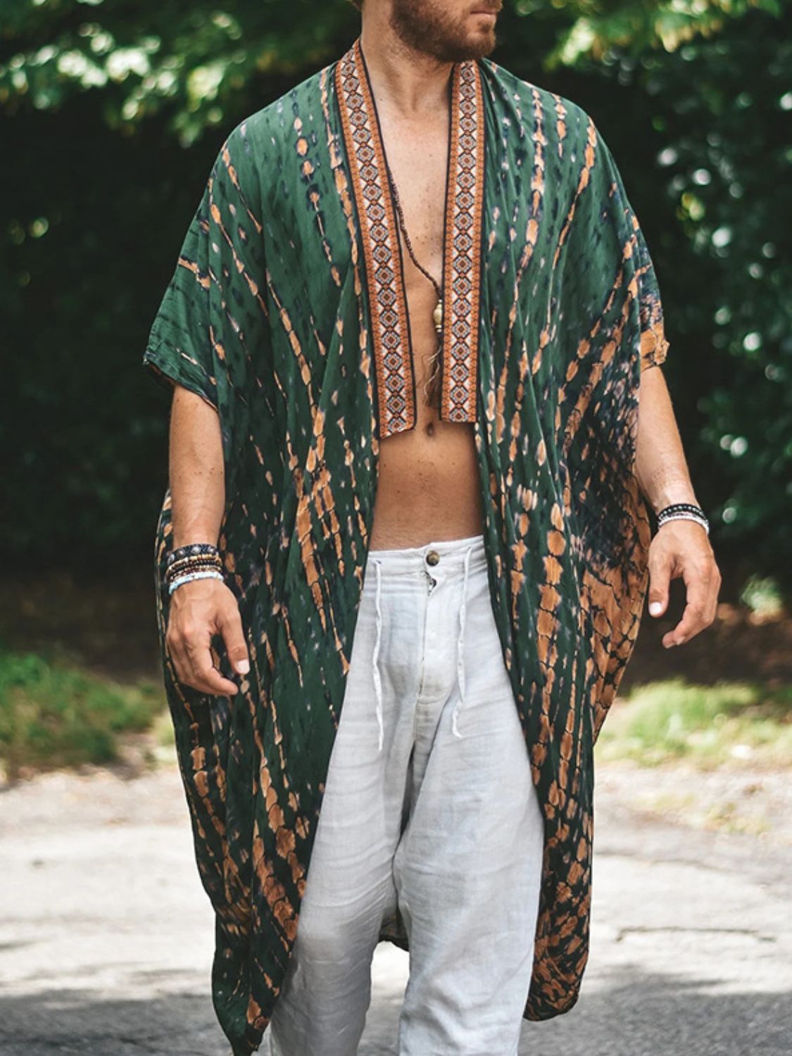 Men's Plus Size Printed Open Front Cover-Up SETEPENRA .
