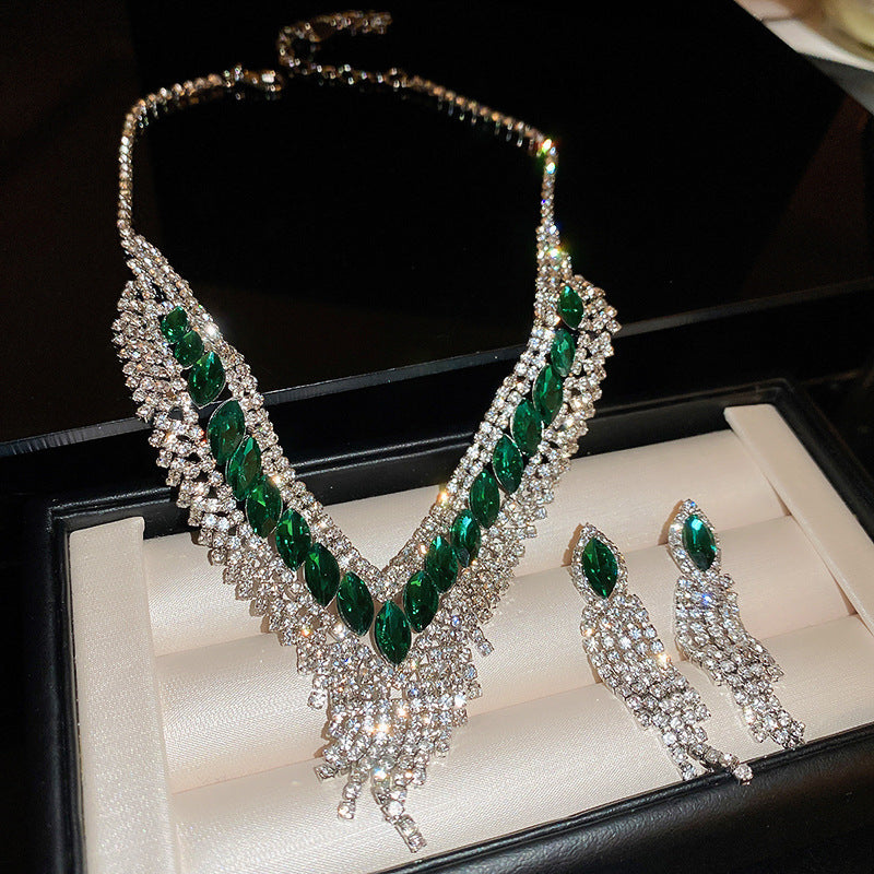 Copper Rhinestone Earrings and Necklace Jewelry Set SETEPENRA .