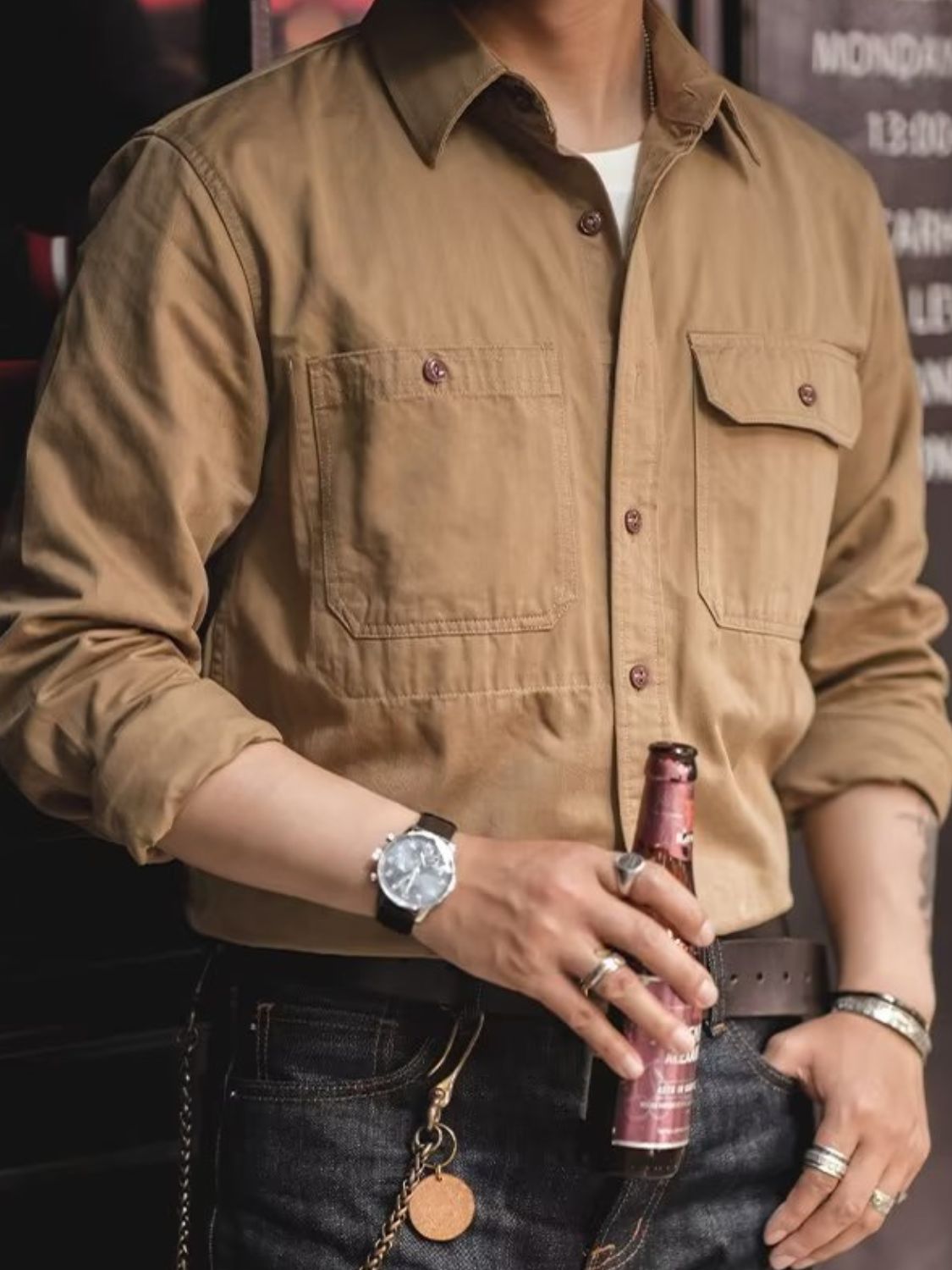 Men's Button Down Long Sleeve Shirt with Chest Pockets SETEPENRA .