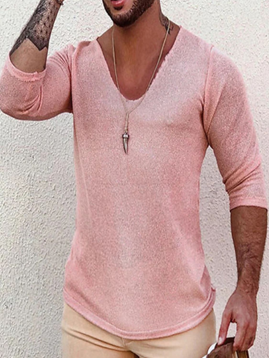 Men's Full Size V-Neck Long Sleeve T-Shirt Plus Size SETEPENRA .