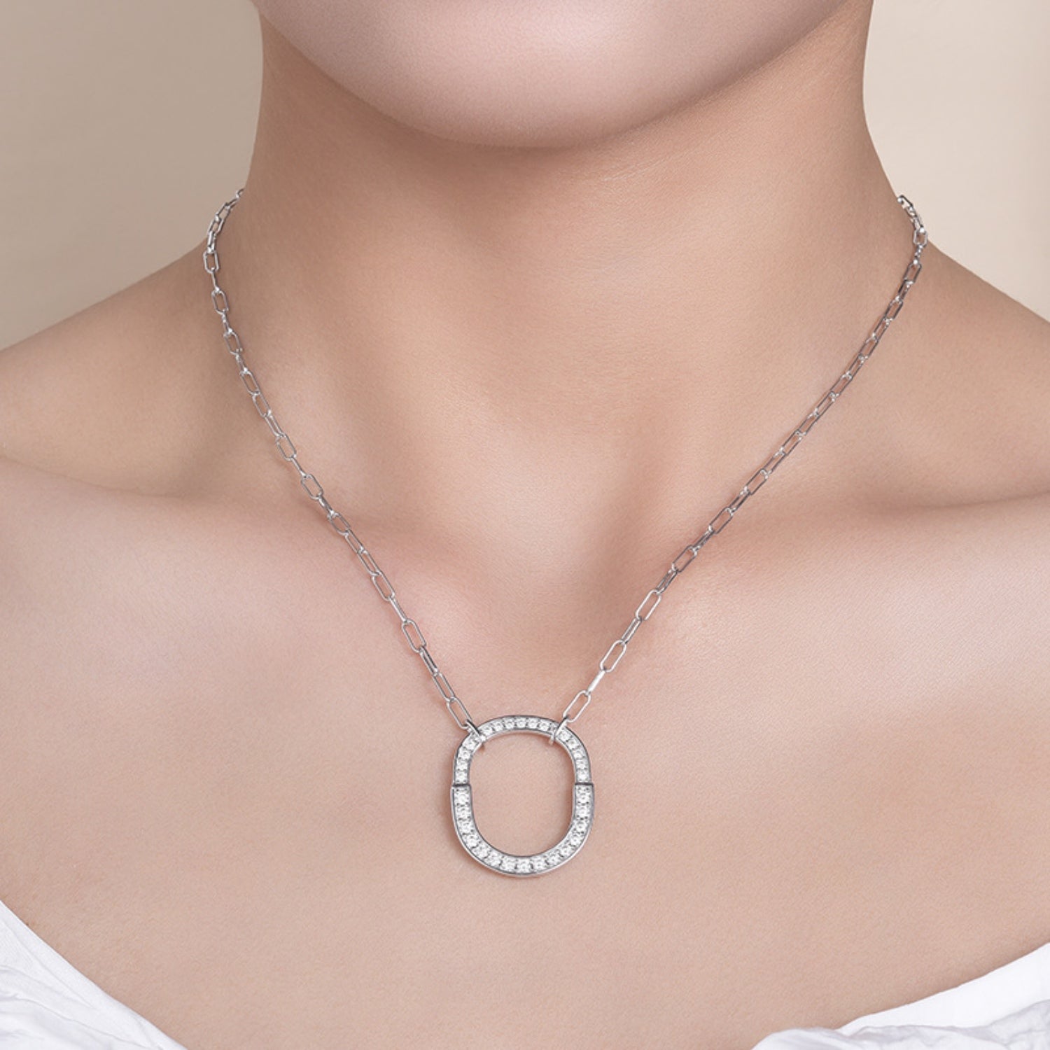 925 Sterling Silver Inlaid Moissanite Pendant Necklace SETEPENRA .