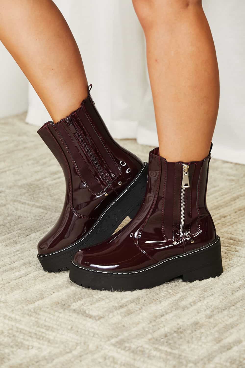 Rebel Sole Side Zip Platform Boots (Burgundy) SETEPENRA .
