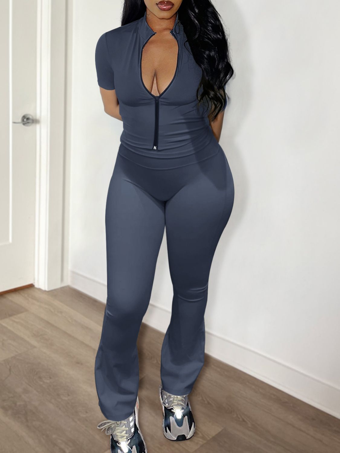 Devine Zip Up Top and Bootcut Leggings Set SETEPENRA .