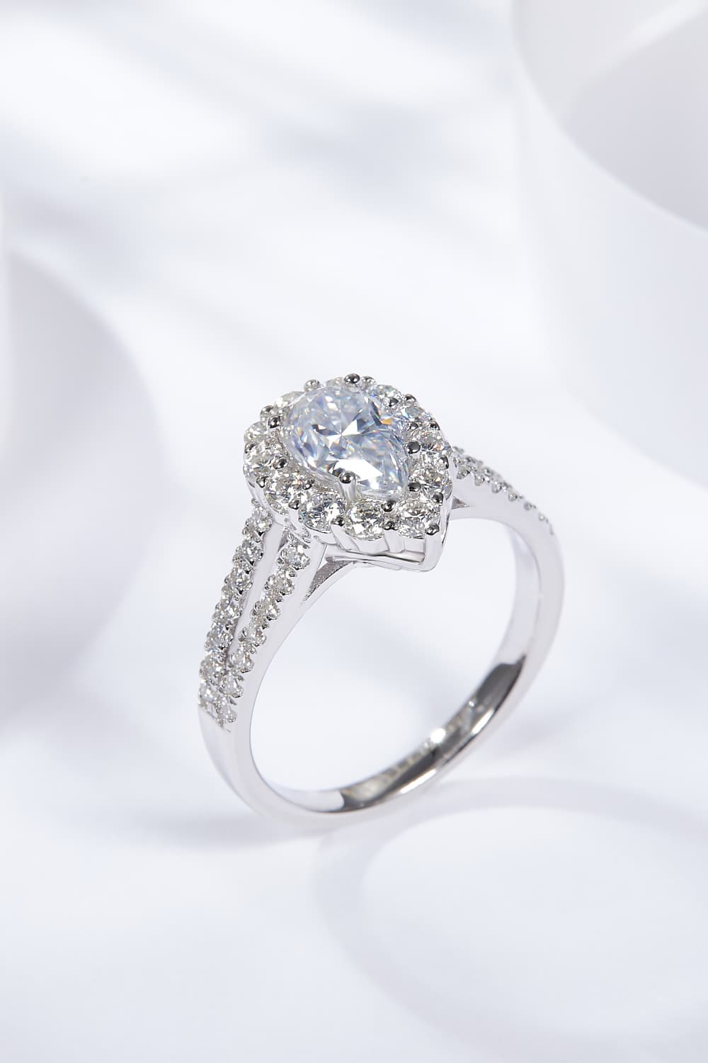 1 Carat Moissanite Teardrop Split Shank Ring SETEPENRA .