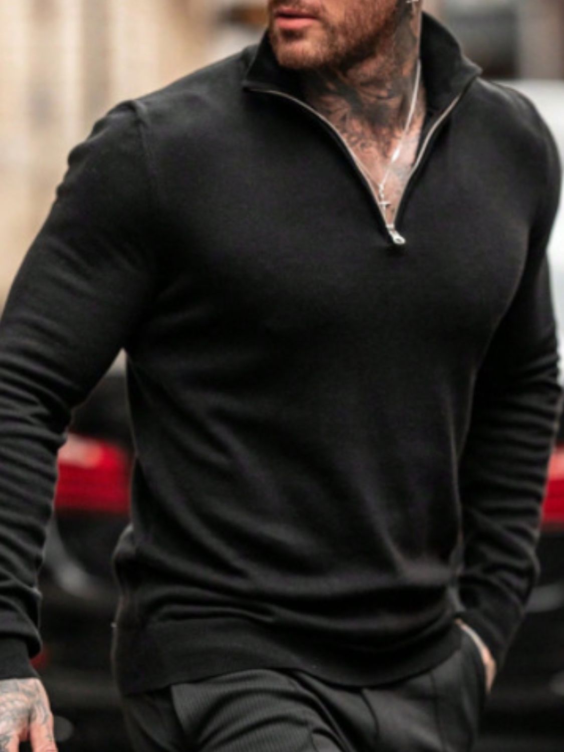 Men's Plus Size Quarter Zip Long Sleeve Knit Top SETEPENRA .
