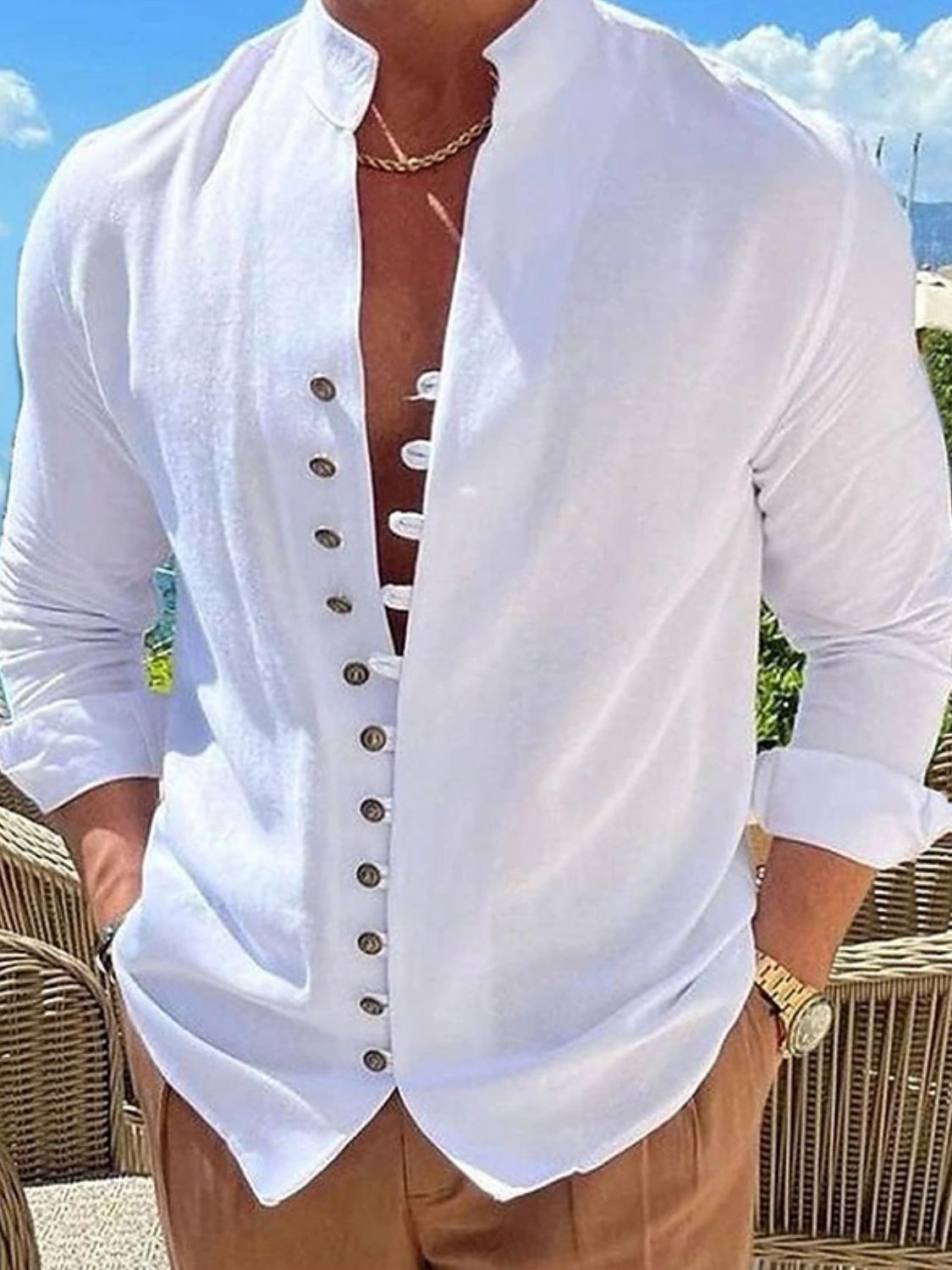 Men's Full Size Button Front Long Sleeve Shirt Plus Size SETEPENRA .